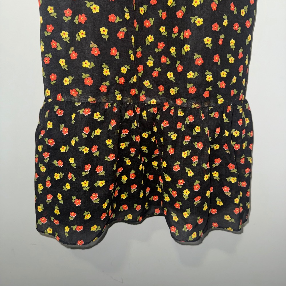 Vintage Miss Rita California Black Floral Maxi Dress Empire Waist 70s Boho L‎ - Picture 2 of 6